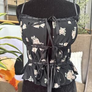 Forever21 Coquette Soft Romantic Whimsygoth Laced Top Dainty Sz M Y2K Grunge